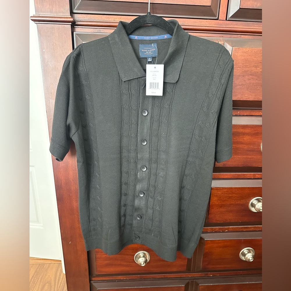 Marc Asher Mens XL Lightweight Black Ribbed Knit Sweater NWT Button Up